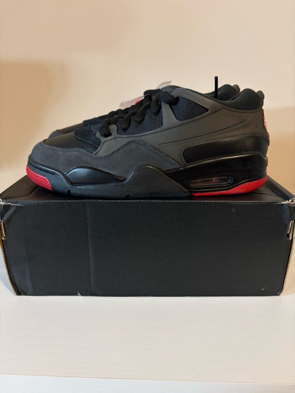 Brand New Jordan 4 RM Black and Red Athletic Sneakers 7Y